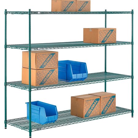 Nexel Poly-Green, 4 Tier, Wire Shelving Starter Unit, 72W x 21D x 63H 21726G